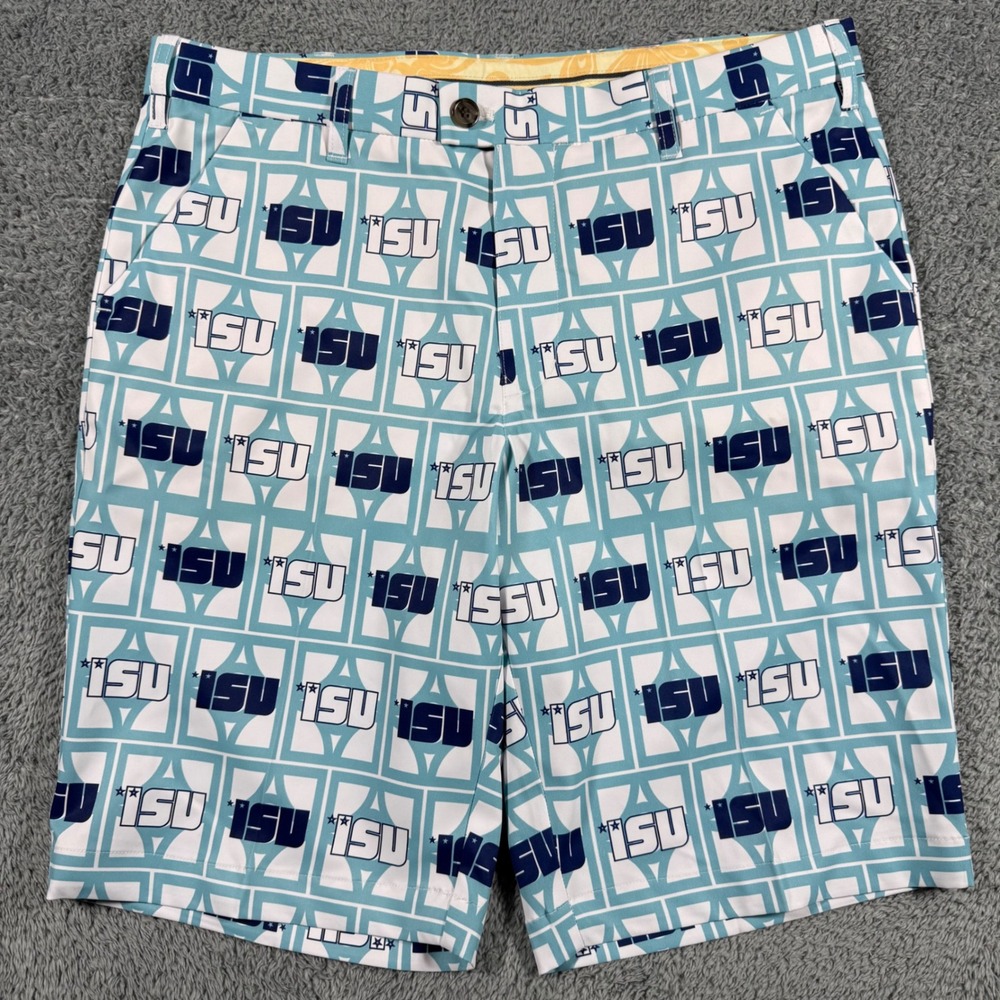 Loudmouth Golf Shorts Mens 34 Blue ISU Indiana State Sycamores All Over Print